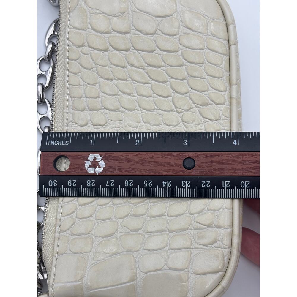 by FAR Mini Rachel Shoulder Bag Cream Crocodile Embossed Leather Chain Strap - Picture 9 of 13